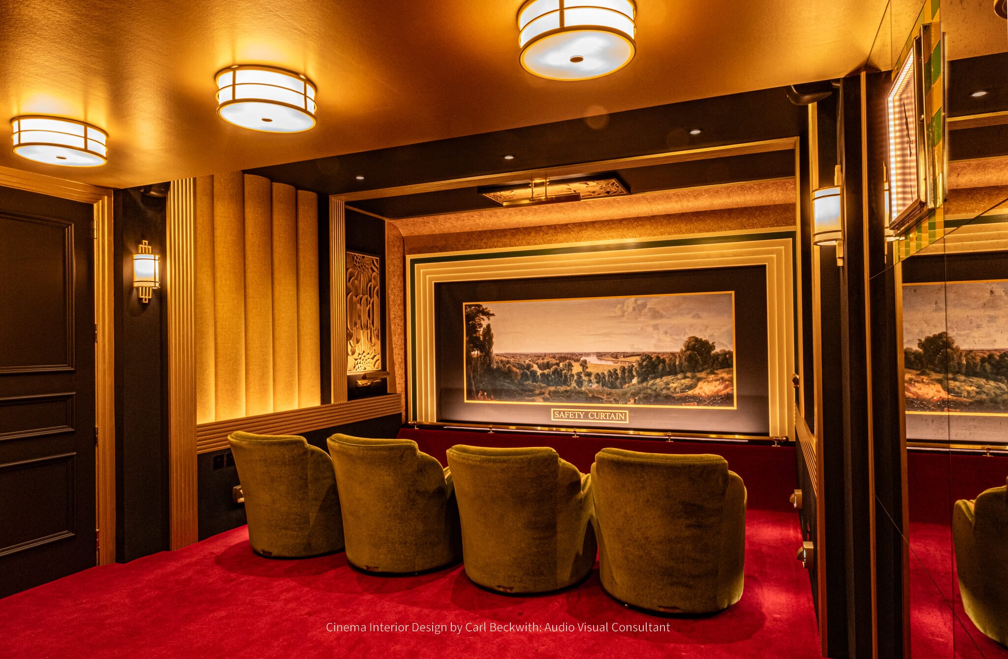 Home cinema with acoustic panels on walls