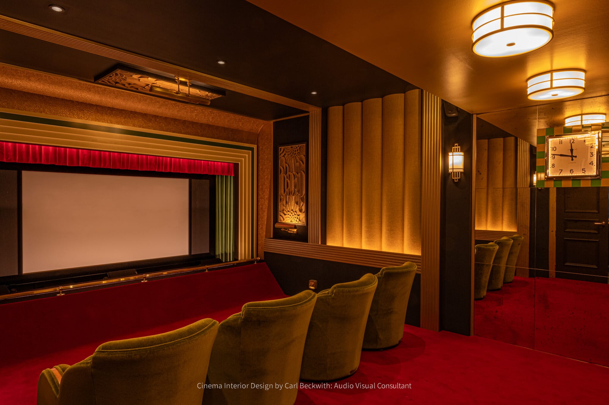Home cinema with acoustic panels on walls