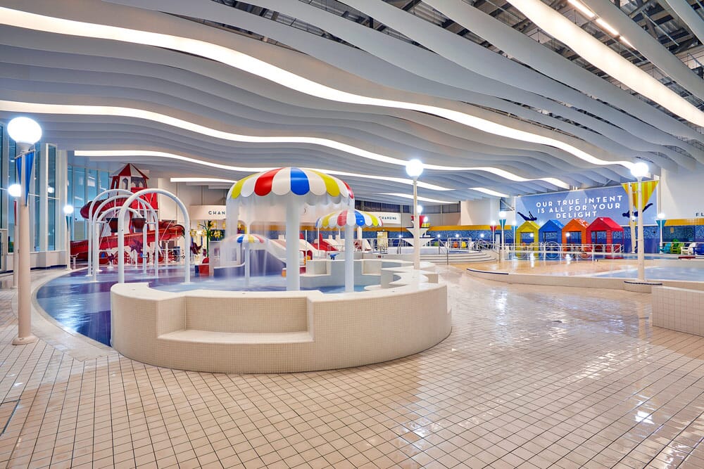 Leisure centre with acoustic treatments on ceiling