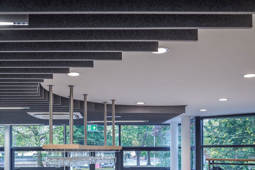 Restaurant with a Autex Frontier Baffle ceiling