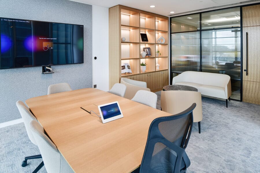 Meeting room with acoustic wall panels