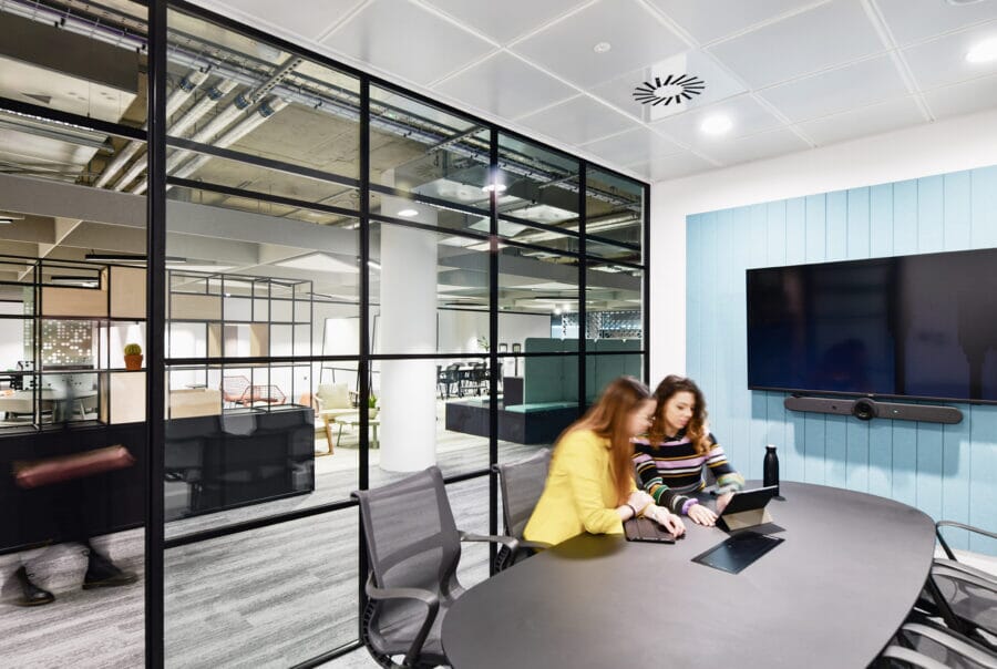 Meeting room with acoustic wall panels