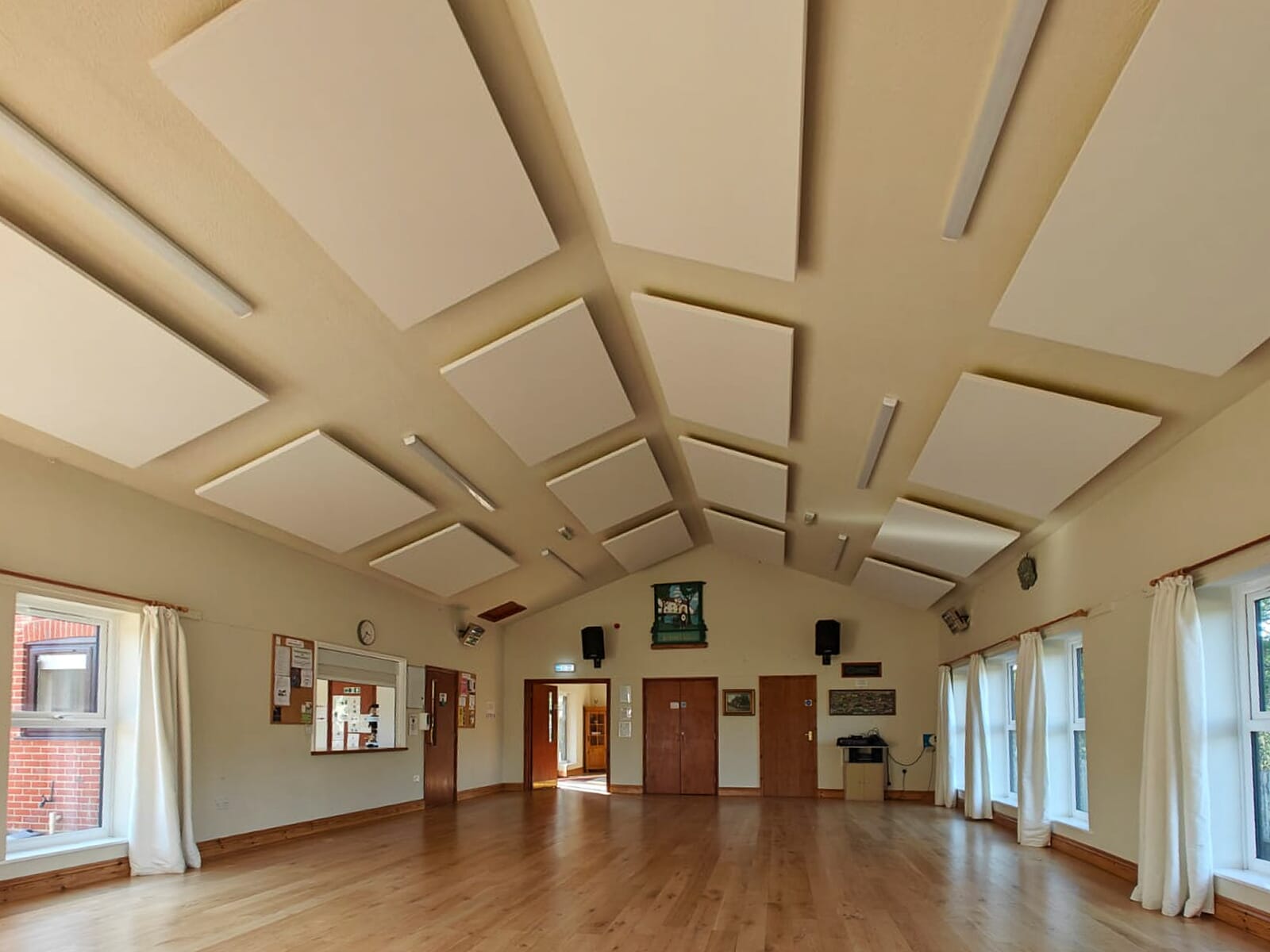 Village Hall acoustic panels installed at Elsing Village Hall to reduce noise levels and create a more comfortable environment