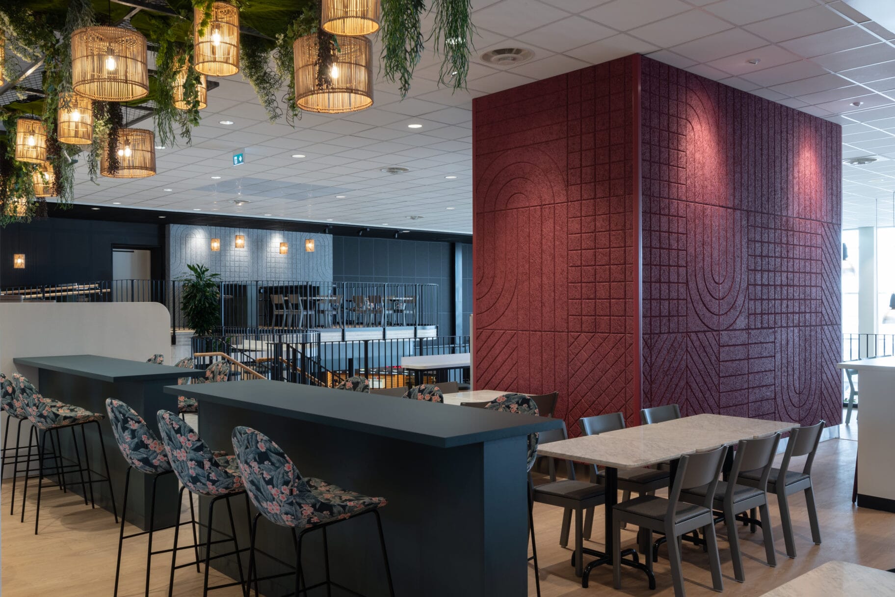Baux Wood Wool acoustic wall panels installed in a restaurant to absorb excess noise