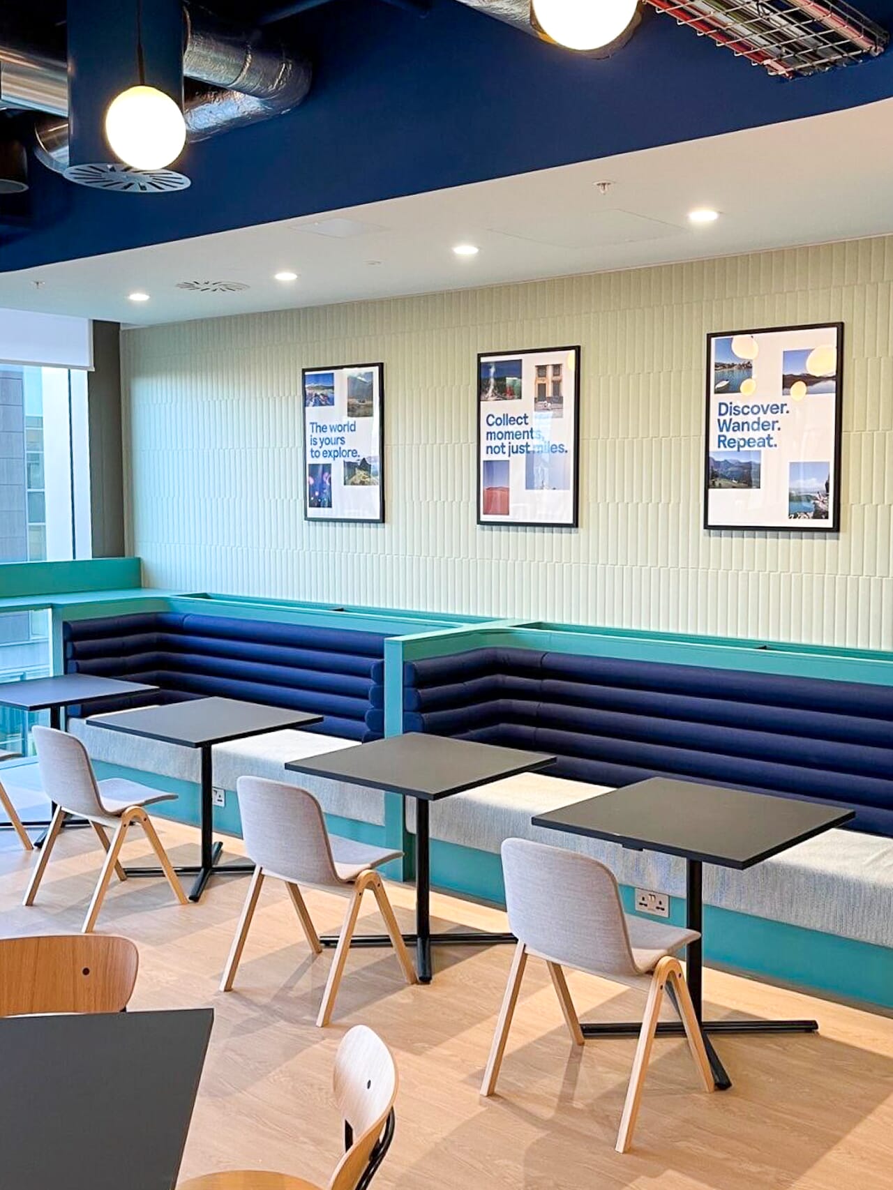 Acoustic wall panels installed in an open-plan workspace at Skyscanner Glasgow